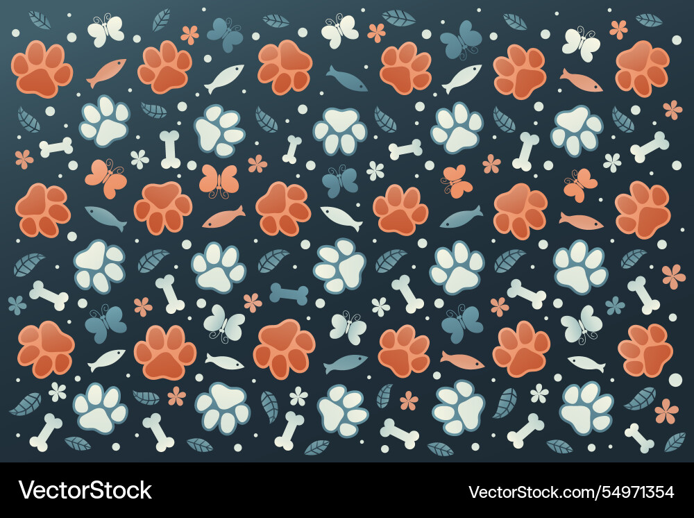Gradient paw prints background vector image