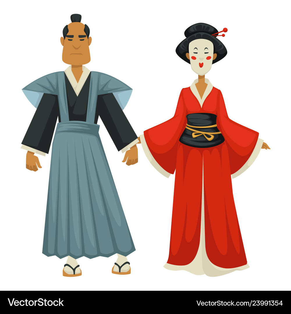 Japanese man and woman in traditional clothing vector image