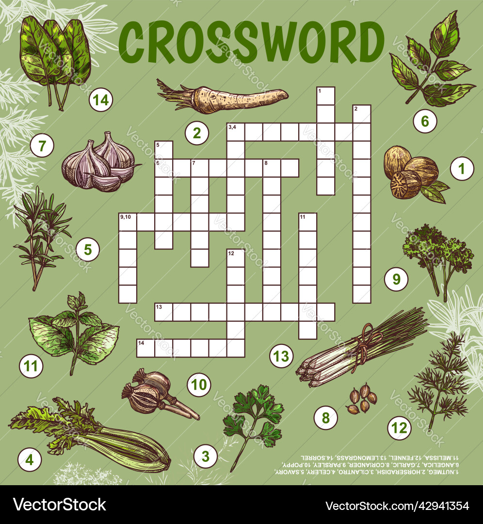 Kräuter und Gewürze Kreuzworträtsel finden ein Wort Quiz Spiel Kräuter und Gewürze Kreuzworträtsel finden ein Wort Quiz Spiel vektorbild
