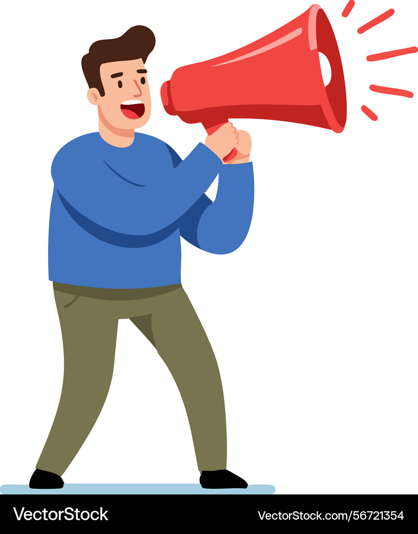 Man with megaphone announcing message in blue Man with megaphone announcing message in blue vector image