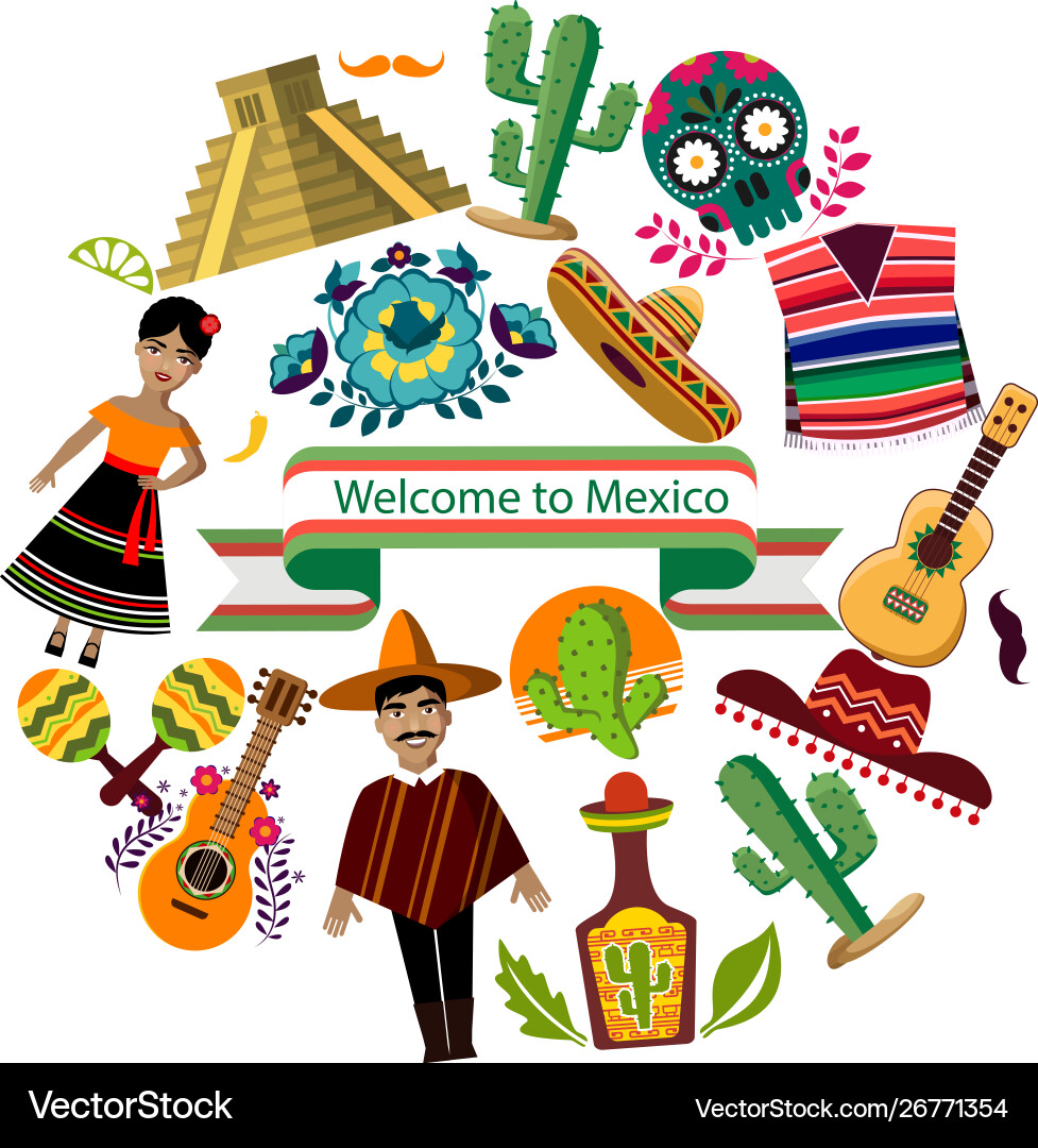 Mexican Fiesta Round Concept Vector Image