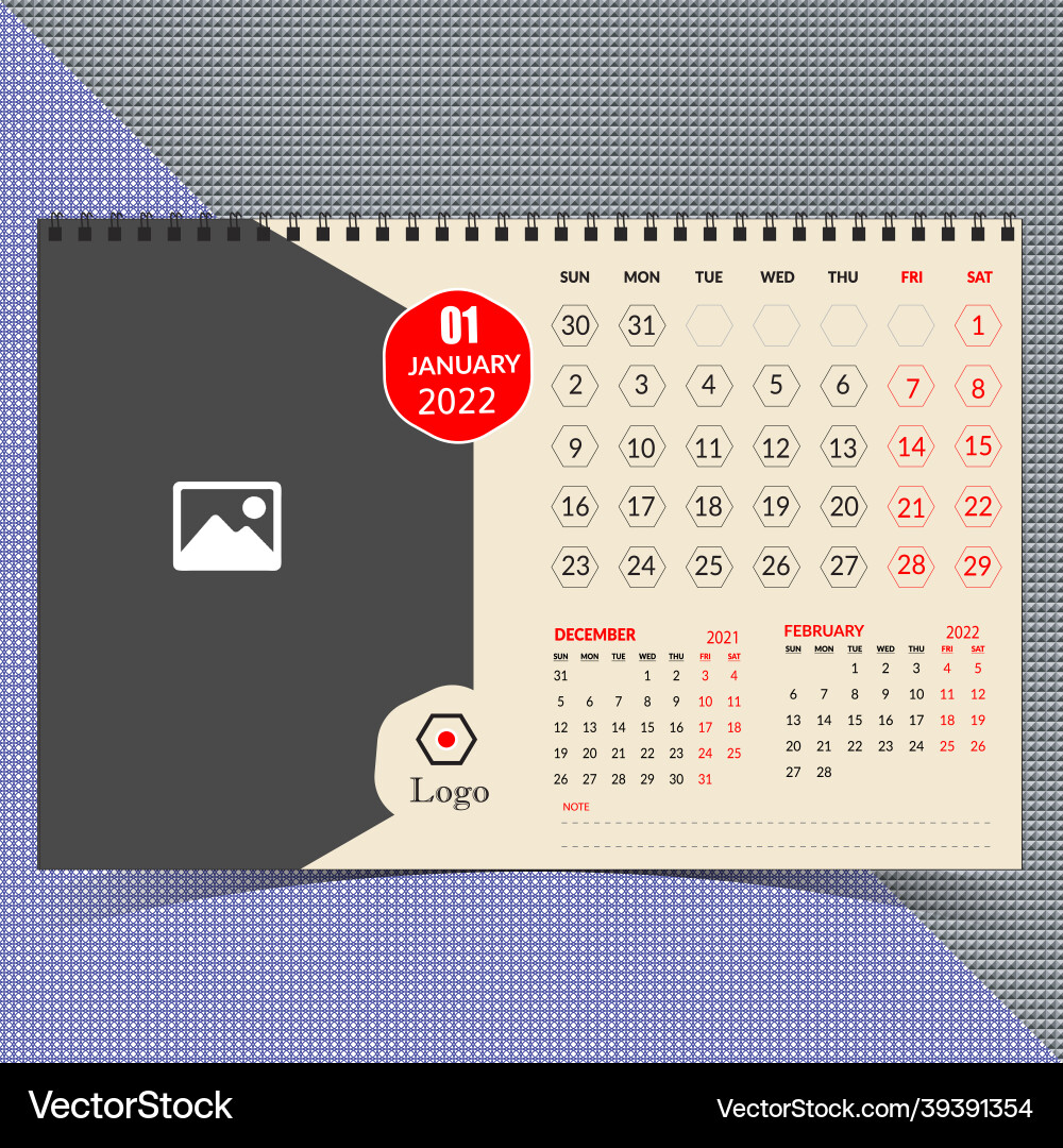 New desk calendar 2022 for organization Vector Image