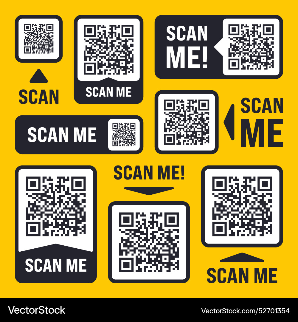 Scan me qr code sticker with text online payment Scan me qr code sticker with text online payment Vector Image
