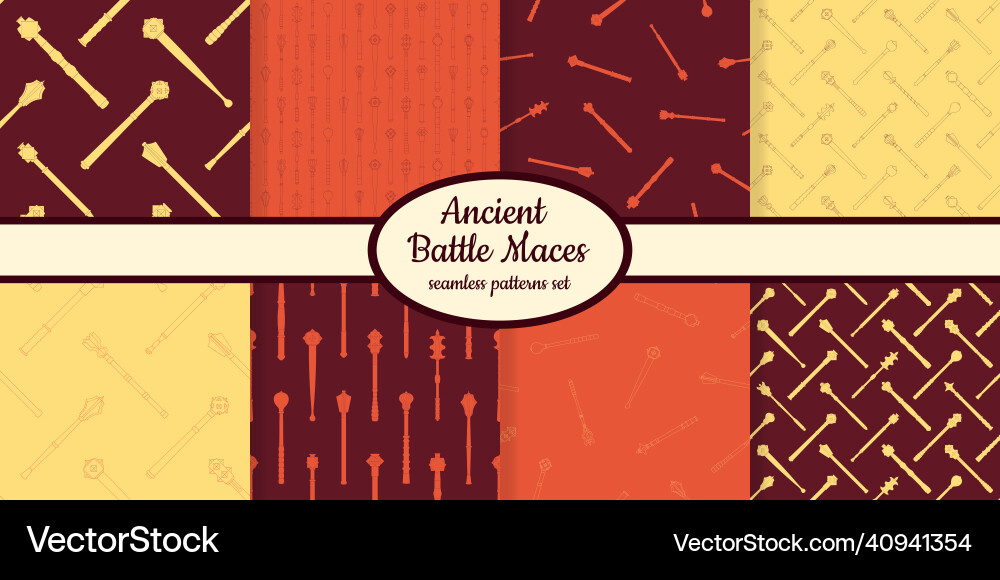 Seamless patterns with ancient battle maces Seamless patterns with ancient battle maces vector image