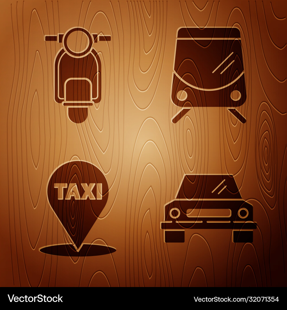 Set car scooter map pointer with taxi and tram Set car scooter map pointer with taxi and tram vector image