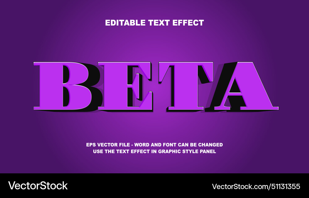 Editable text effect beta 3d template Vector Image