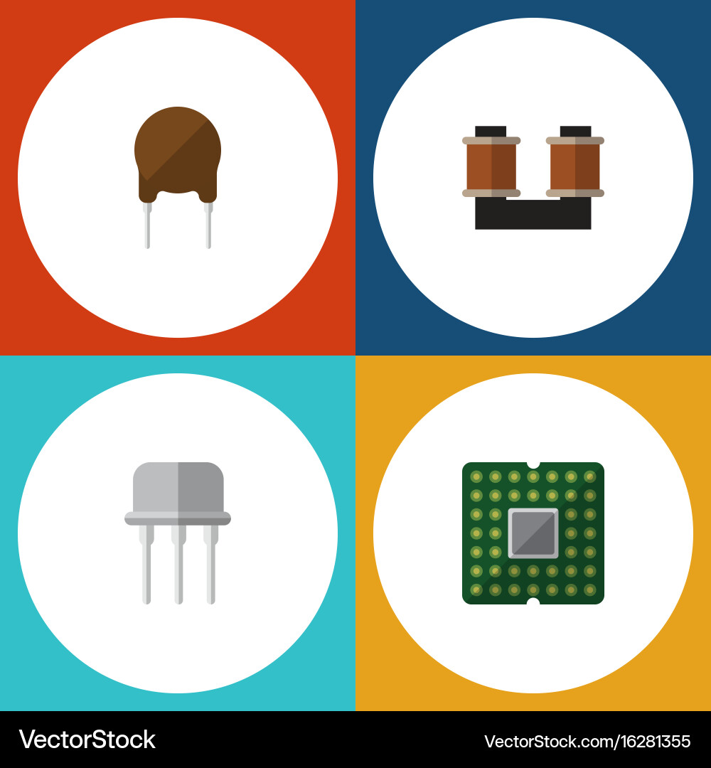 Flat icon device set of triode unit coil copper vector image