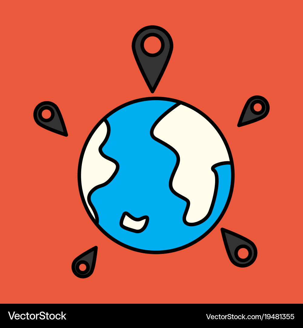 Globe earth with color pointer marks Vector Image