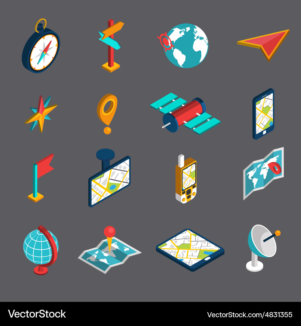 Navigation isometric icon set Royalty Free Vector Image