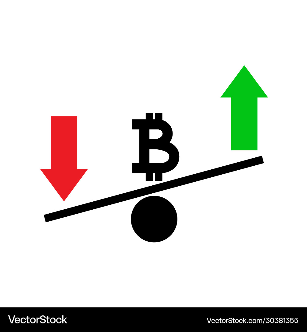 Seesaw bitcoin exchange rate fluctuation concept Seesaw bitcoin exchange rate fluctuation concept vector image