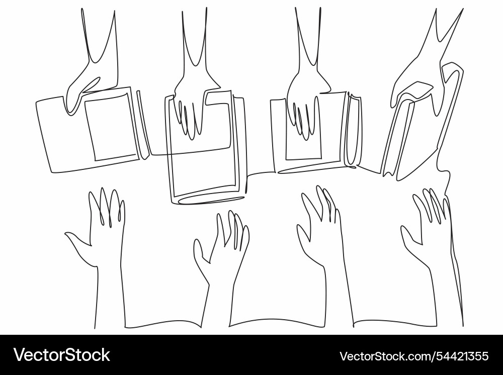 Single continuous line drawing multiple hands Single continuous line drawing multiple hands Vector Image