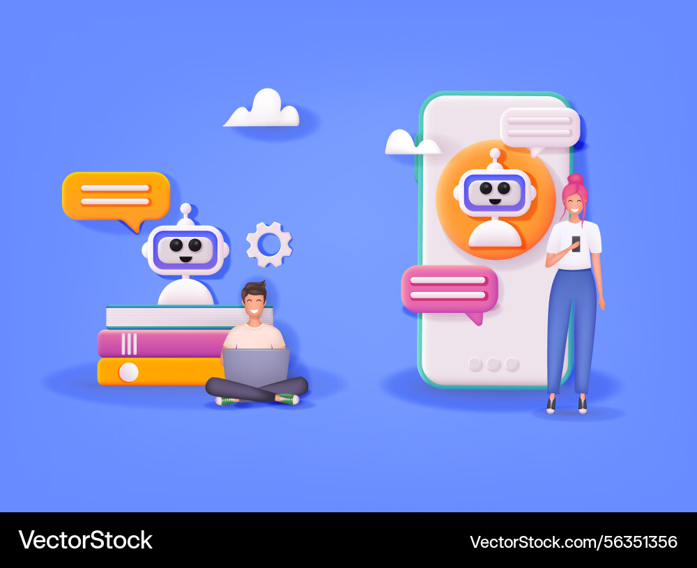 Ai assistant support and faq concept characters Ai assistant support and faq concept characters vector image