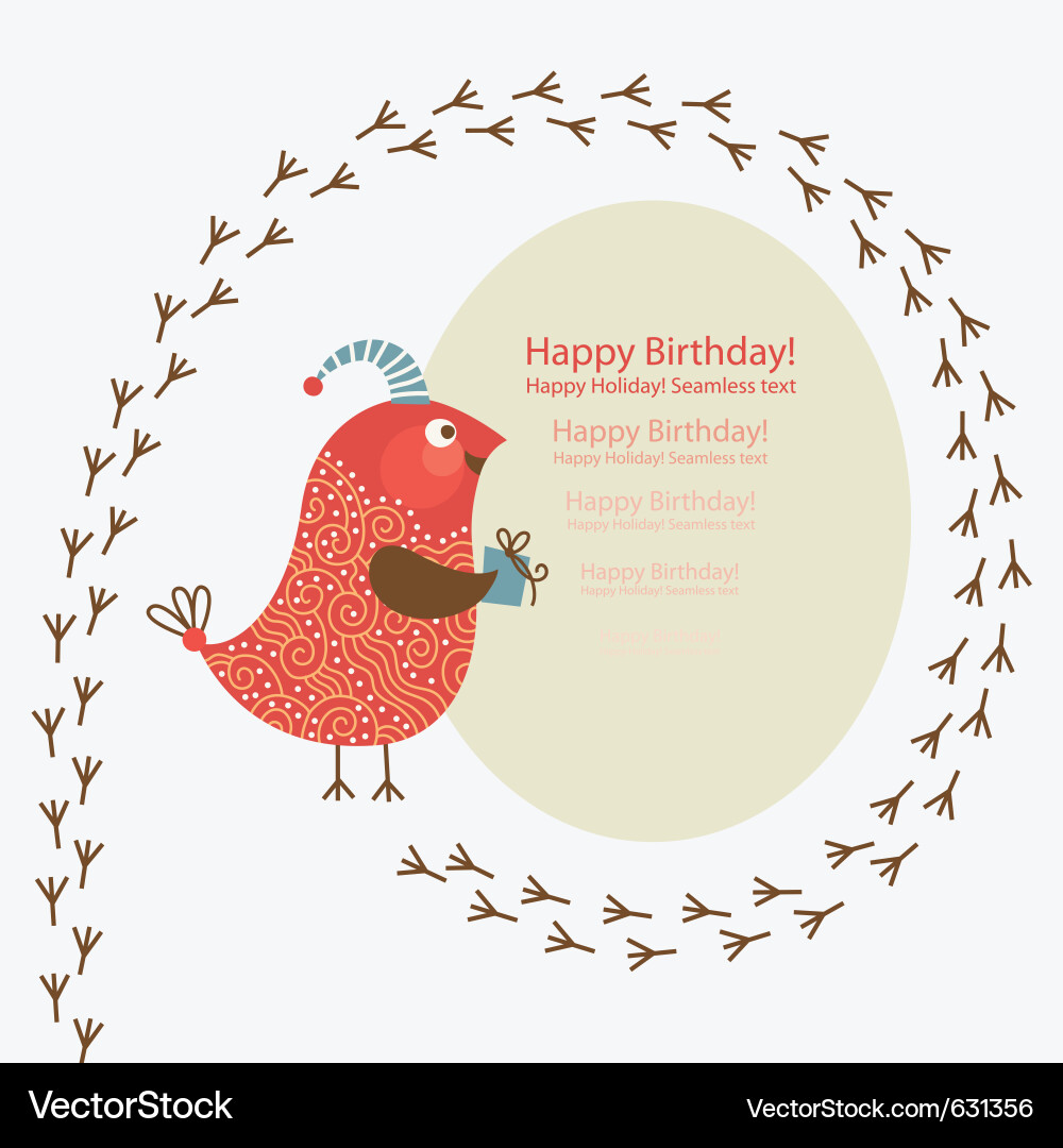 Cheerful Birthday Card with Birds Vector Image