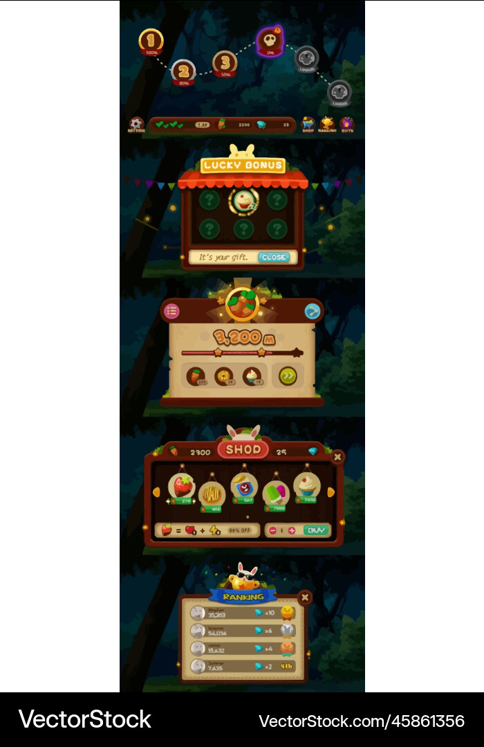 Complete set of level button game ui pop-up icon vector image