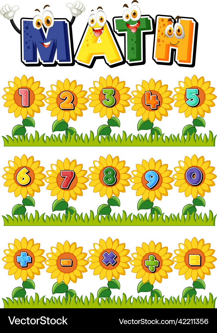 Counting number 0 to 9 and math symbols Counting number 0 to 9 and math symbols vector image