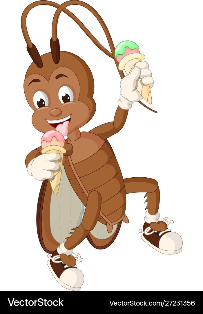Funny brown cockroach eating two ice cream cartoon Funny brown cockroach eating two ice cream cartoon Vector Image