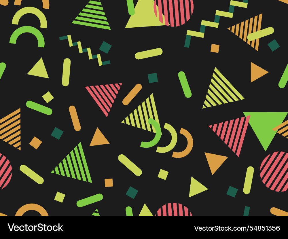 Geometric seamless pattern with memphis elements Geometric seamless pattern with memphis elements Vector Image