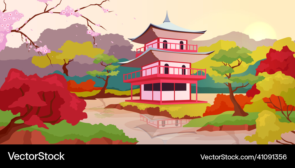 Japanese pagoda flat color Japanese pagoda flat color vector image