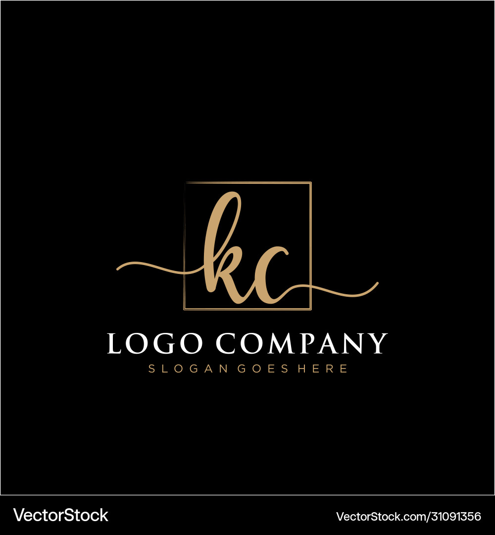 Kc initial handwriting logo with rectangle Vector Image