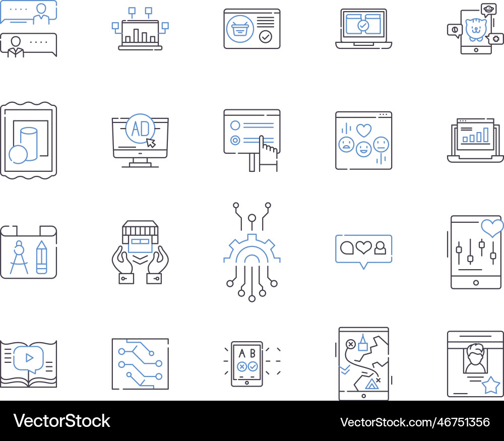 Machine learning outline icons collection Machine learning outline icons collection vector image