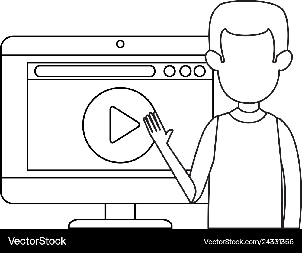 Man teaching with computer and media player Man teaching with computer and media player vector image
