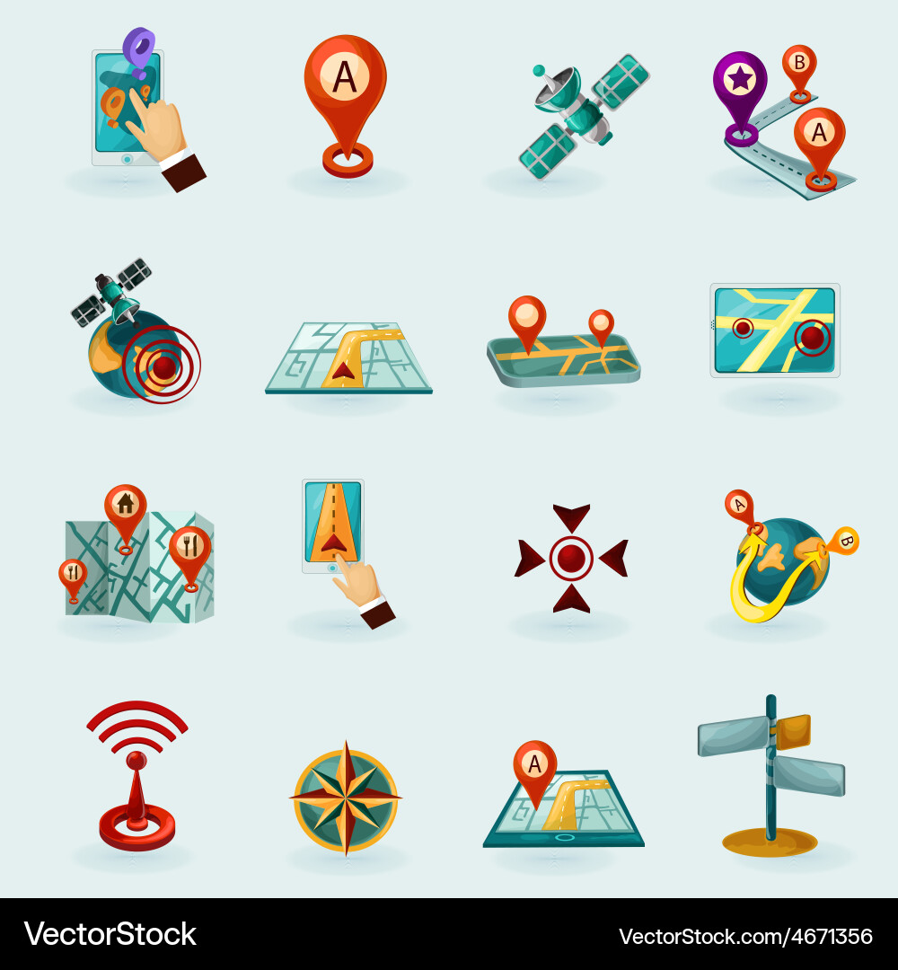 Navigation Icon Set - Maps & Routes vector image
