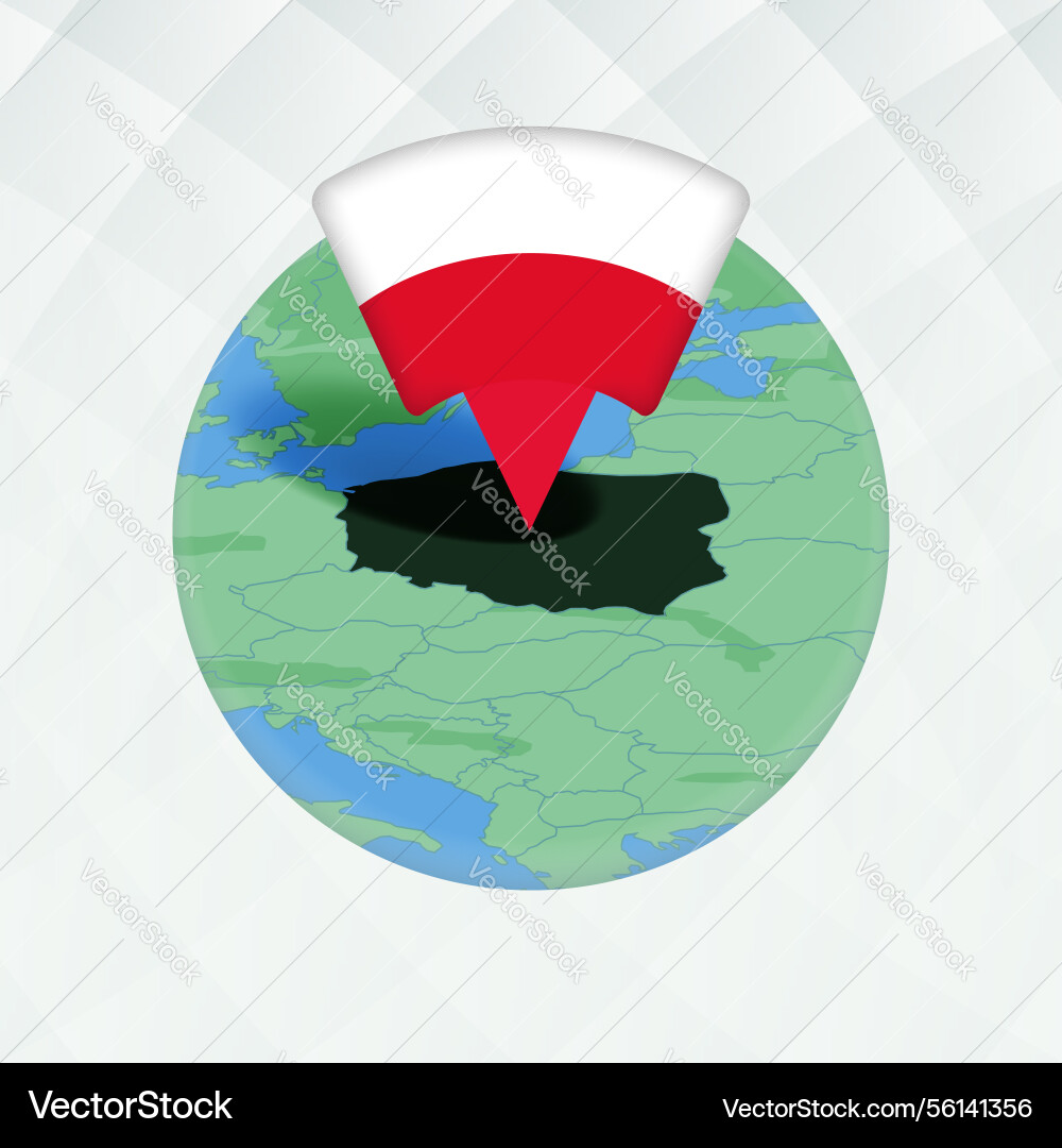 Poland map highlighted with flag marker vector image