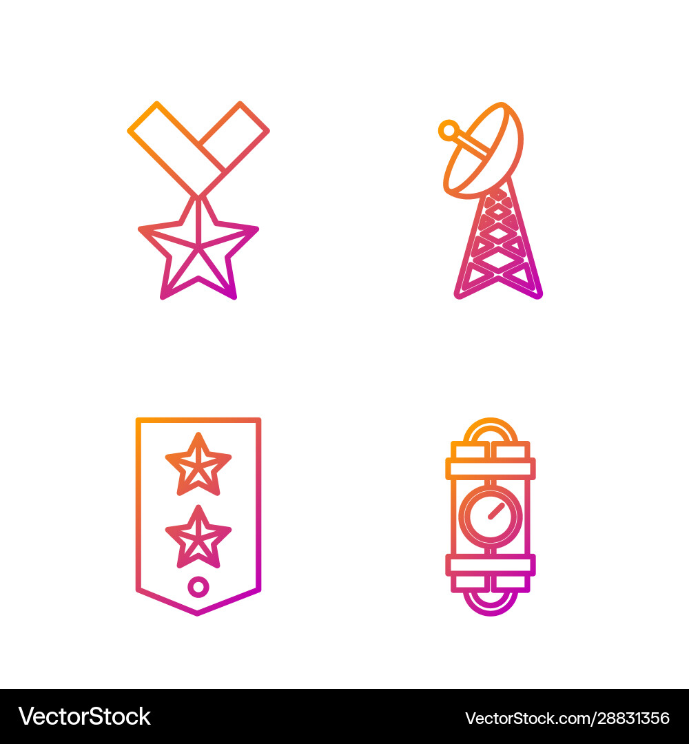 Set line detonate dynamite bomb stick and timer vector image