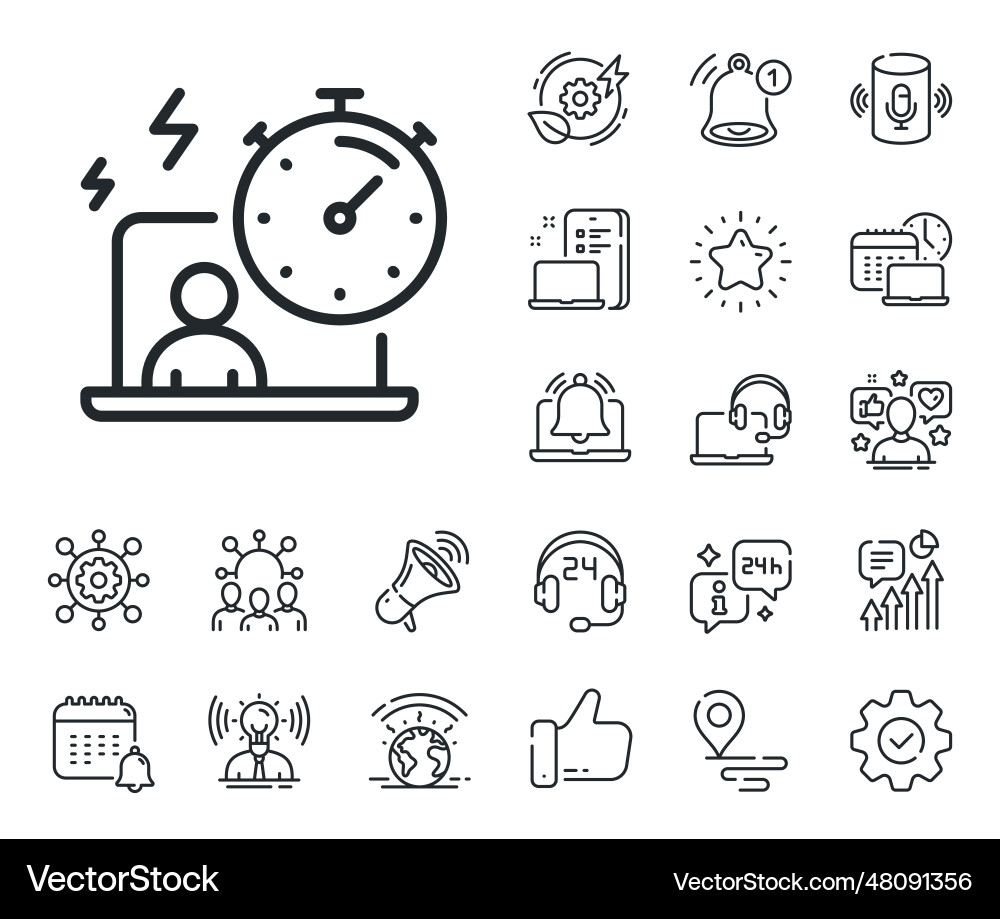 Work timer line icon task stopwatch time sign Vector Image