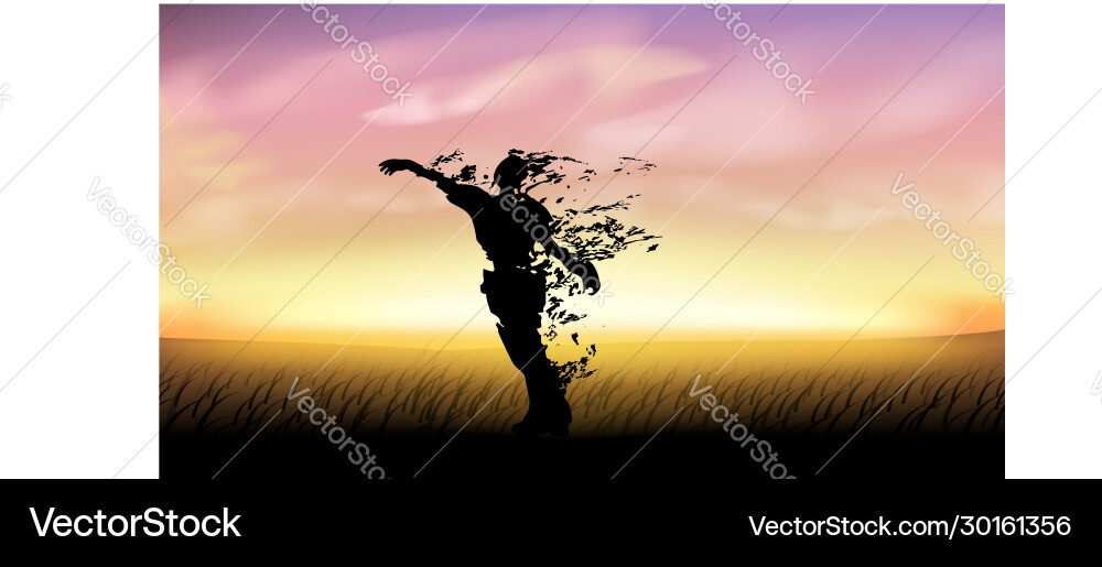 Zombie silhouette at sunset vector image