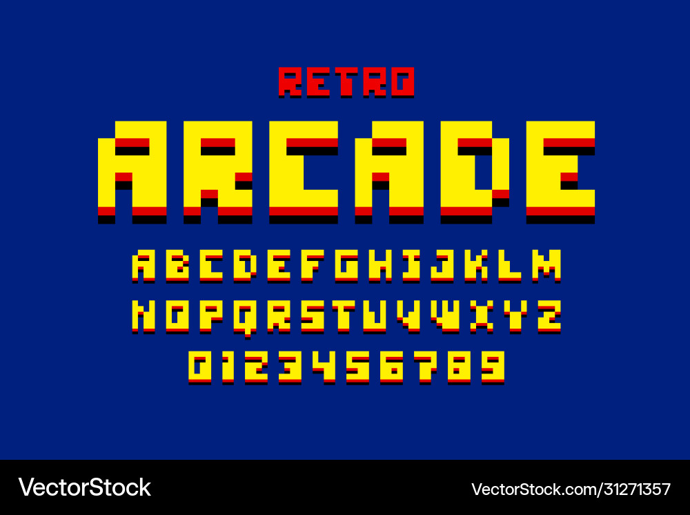 80s Pixel Arcade Font - Retro Game Style vector image