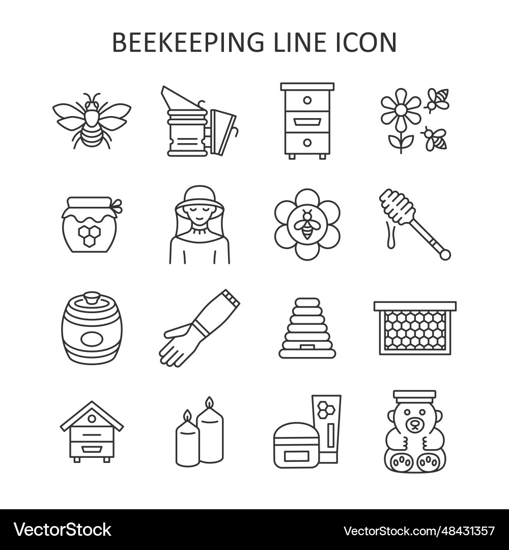 Beekeeping line icon set collection symbol vector image