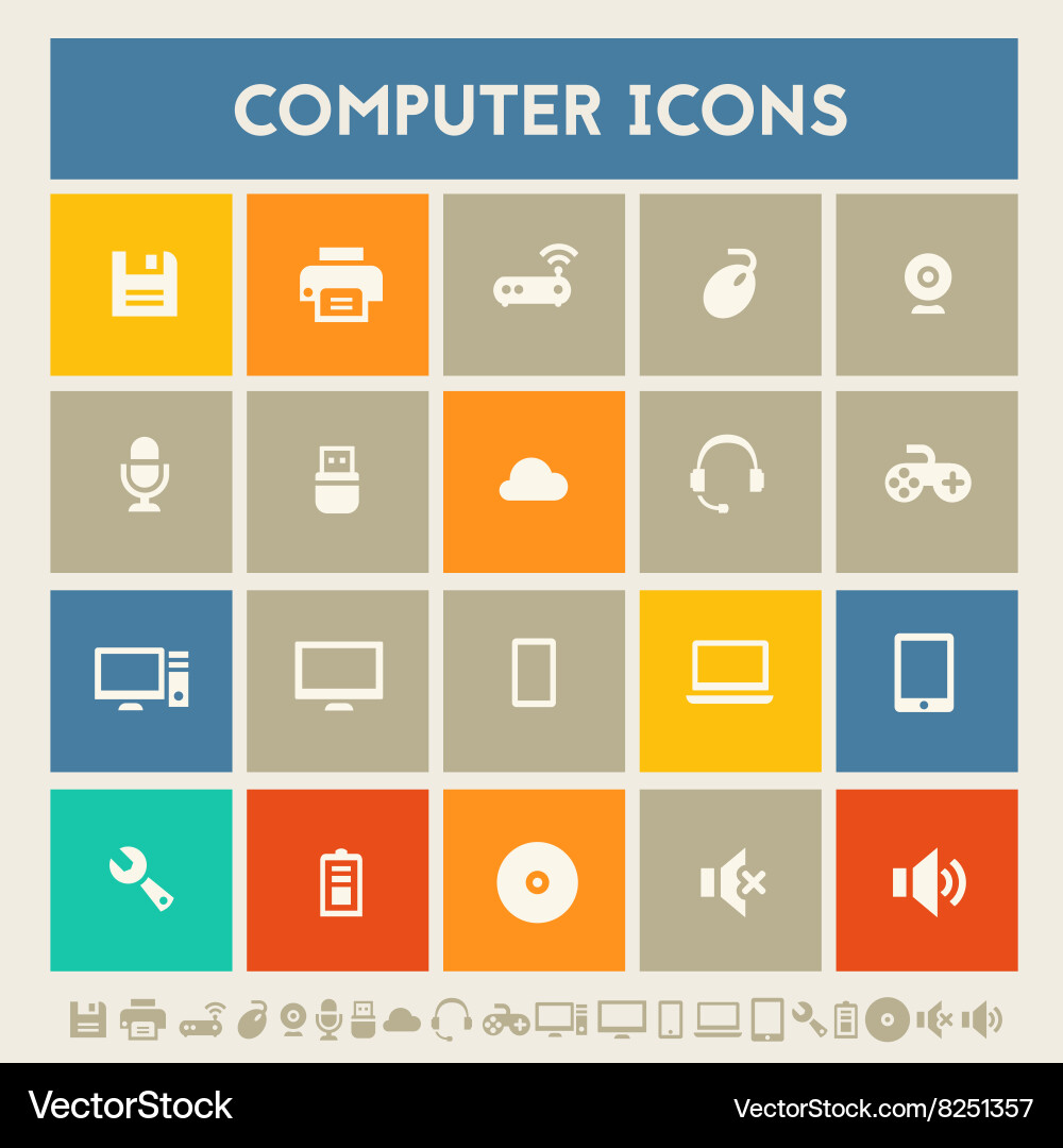 Computer icon set multicolored square flat Vector Image