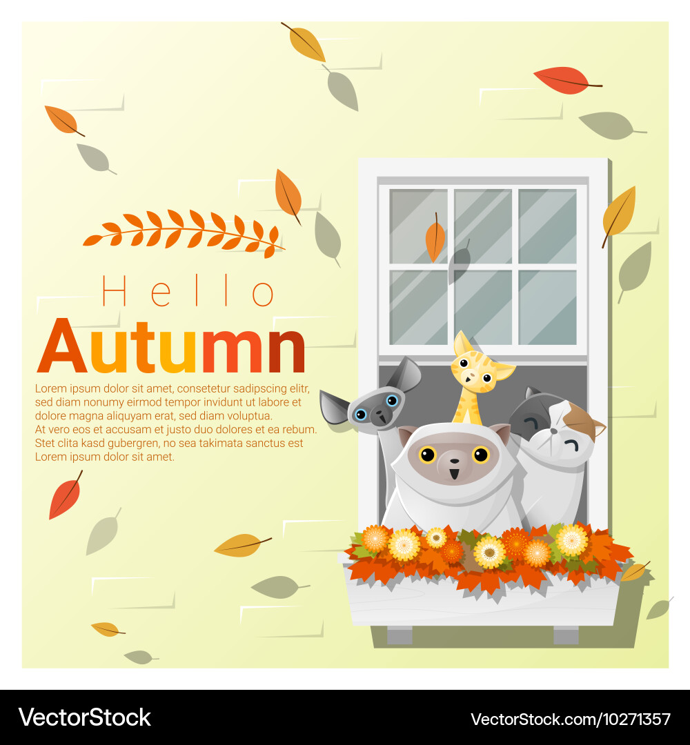 Cute Autumn Cats Background Vector Image