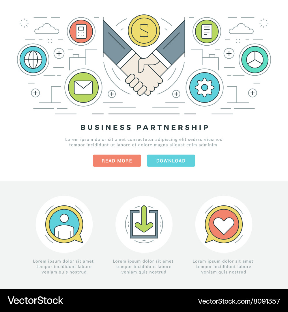 Flat line business concept web site header Vector Image