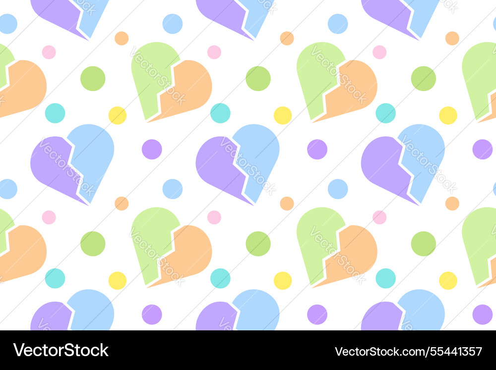Seamless pattern with broken hearts and dots Vector Image