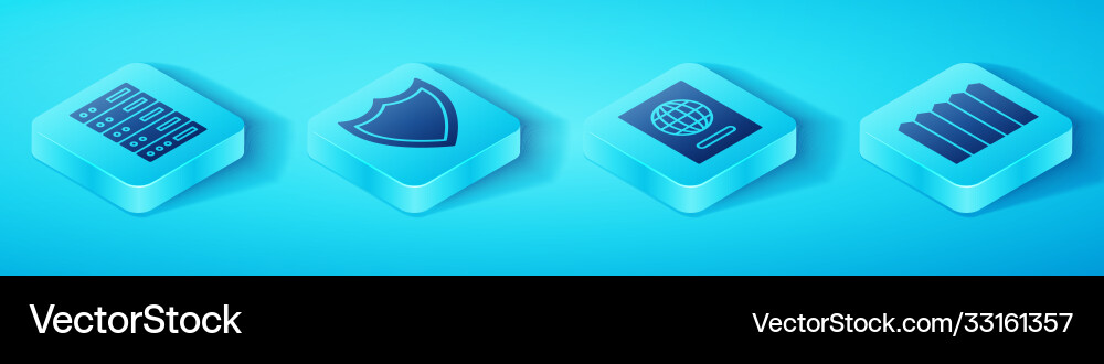 Set isometric server data web hosting shield Set isometric server data web hosting shield vector image