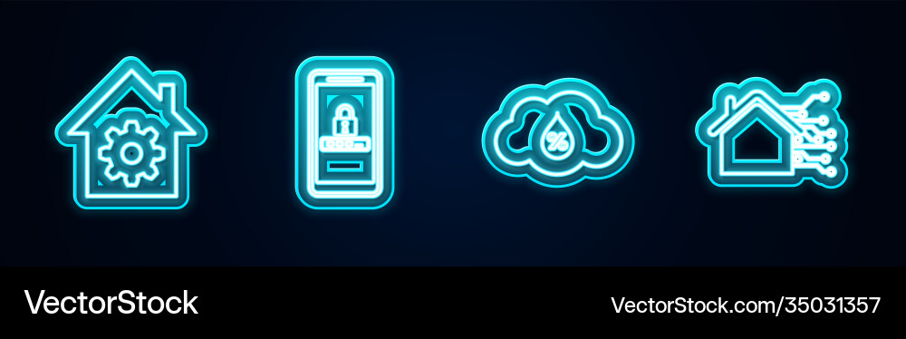 Set line smart home settings mobile and password vector image