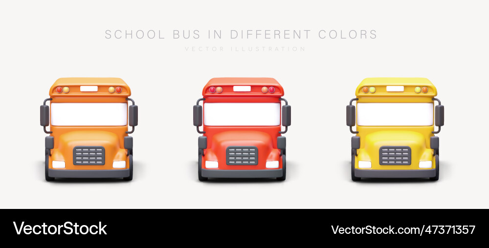 Set of 3d realistic school bus in different colors Set of 3d realistic school bus in different colors vector image
