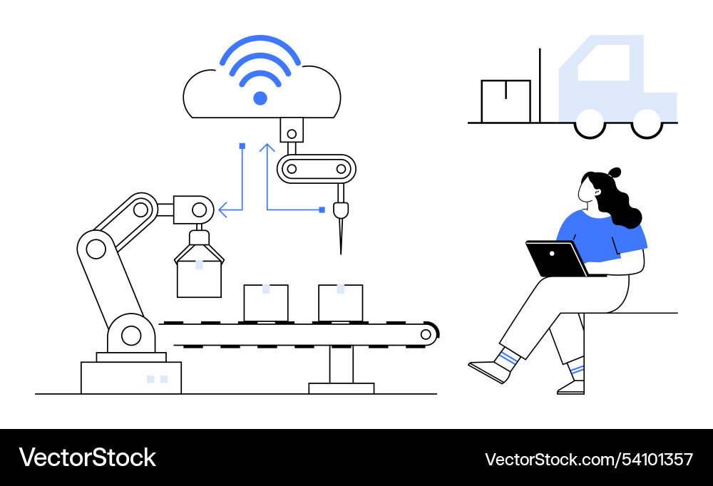 Smart manufacturing with automated robotics cloud Vector Image