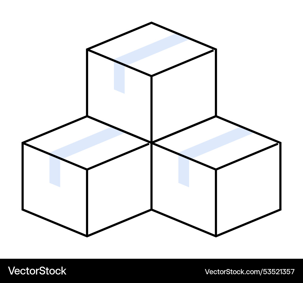 Stack of three boxes with tape arrange in simple Stack of three boxes with tape arrange in simple Vector Image