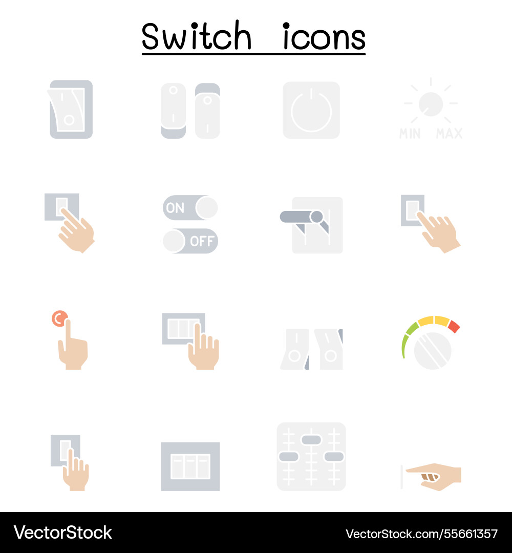 Switch icon set in flat color style Switch icon set in flat color style vector image