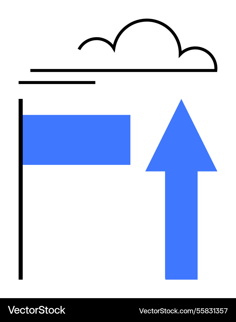 Upward arrow with flag and cloud representing vector image