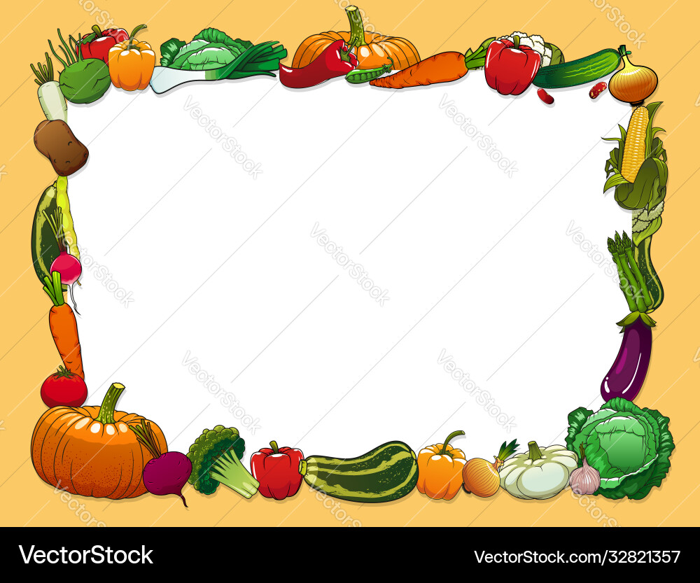 Vegetables frame with farm and garden fresh food Vegetables frame with farm and garden fresh food vector image