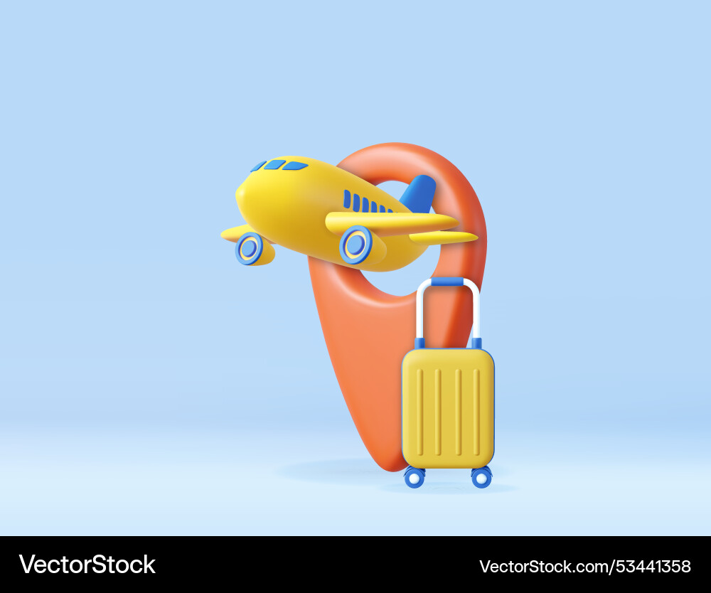 3d suitcase and location point marker of map 3d suitcase and location point marker of map vector image