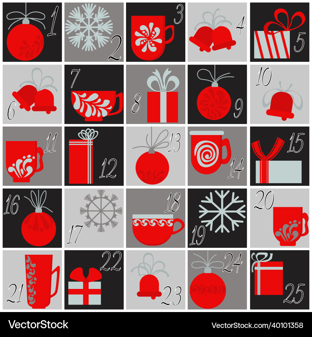 Red & Gray Advent Calendar Set vector image