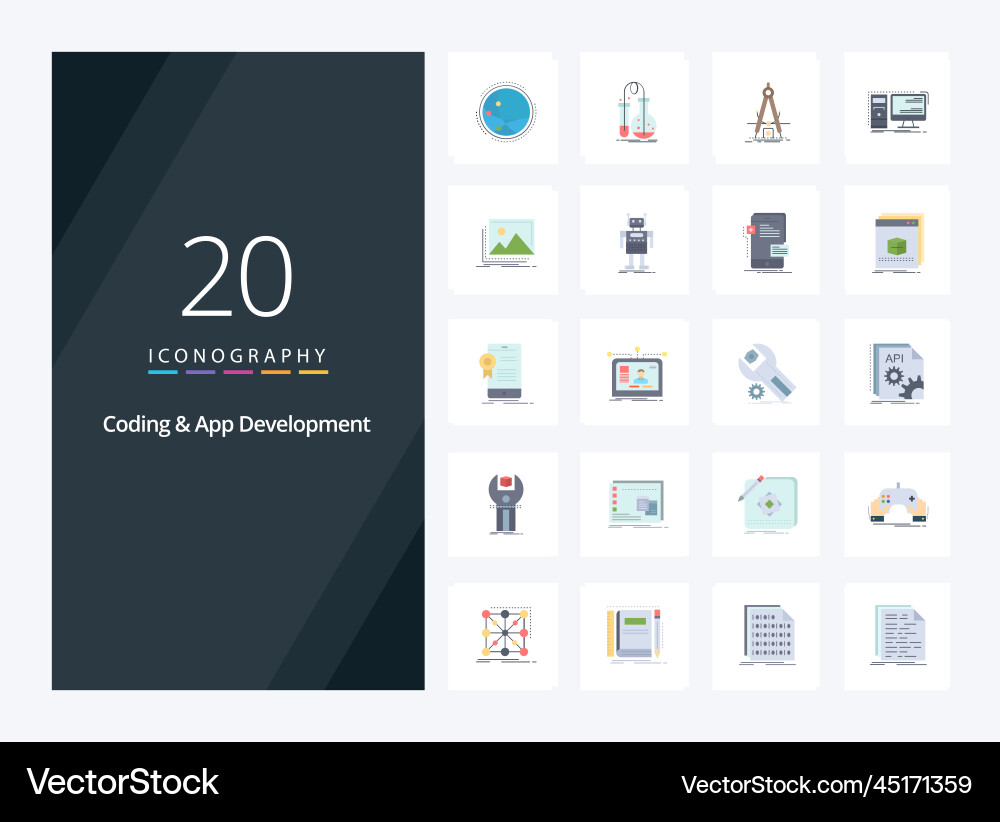 20 coding and app development flat color icon 20 coding and app development flat color icon vector image