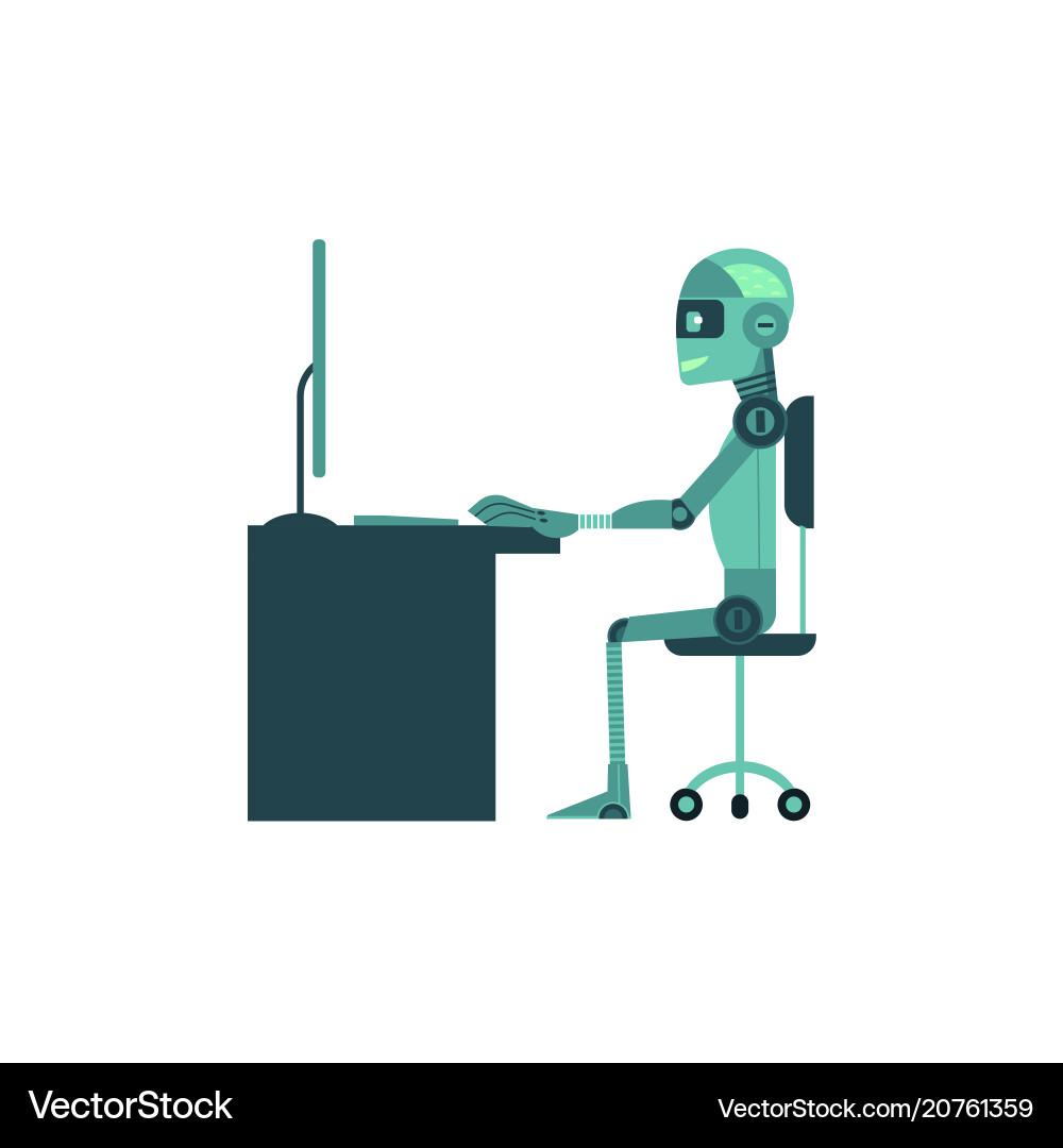 AI Robot at Computer vector image