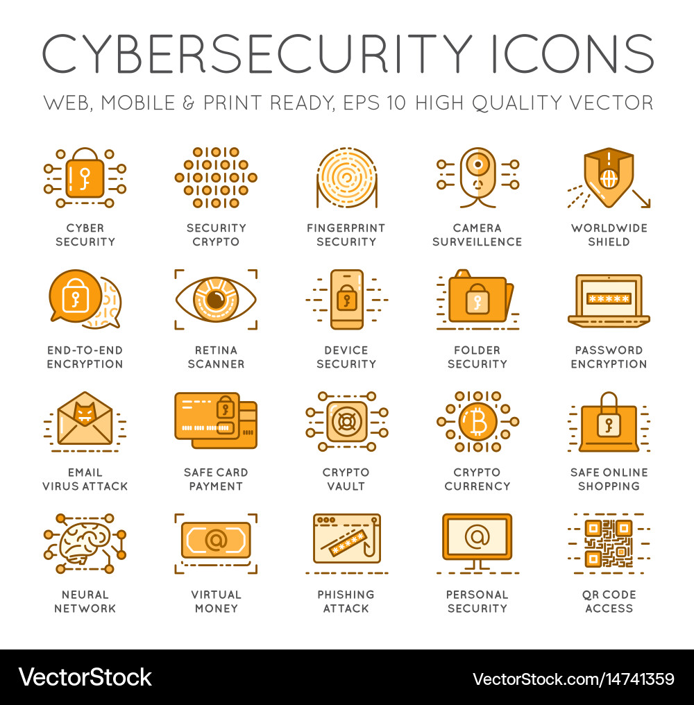 Cyber security thin line icons set computer vector image