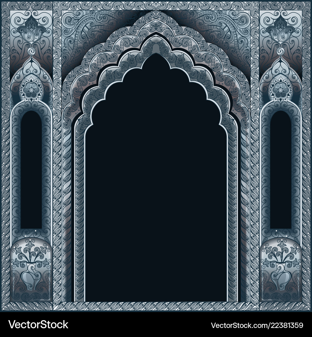 Indian ornamented archsilver and background black vector image